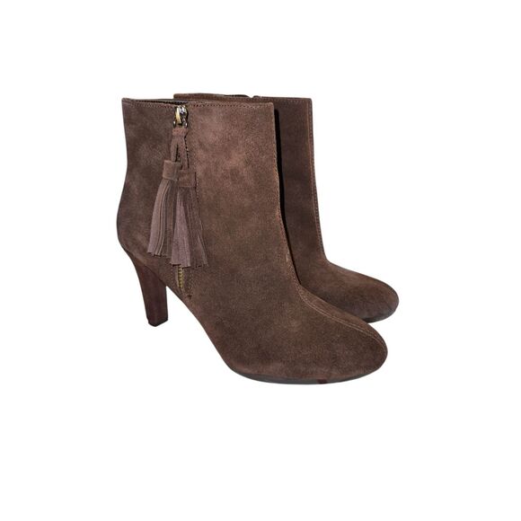 Anne Klein iflex Caroline Womens Size 7 Brown Suede Ankle Tassel Zip Booties - Picture 1 of 7